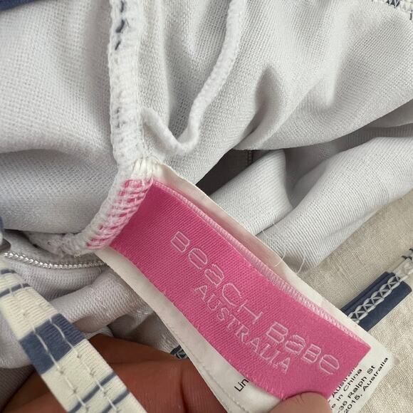 BEACH BABE AUSTRALIA Striped White & Blue One Piece Swimsuit Size 8 - Picture 5 of 8